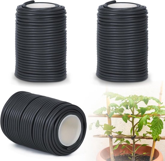 3 x 3.5 mm Tuindraad Rubber 20 m - Zachte Plantdraad voor Ondersteuning en Training van Planten - Zwart