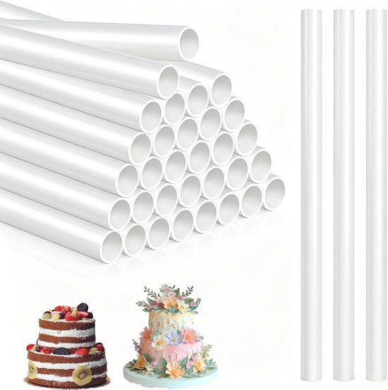 30 Stuks Cake Standaards van 30 cm, Stabilizers, Steunen en Plugs voor Meertierige Taarten, Bruiloften en Feestjes