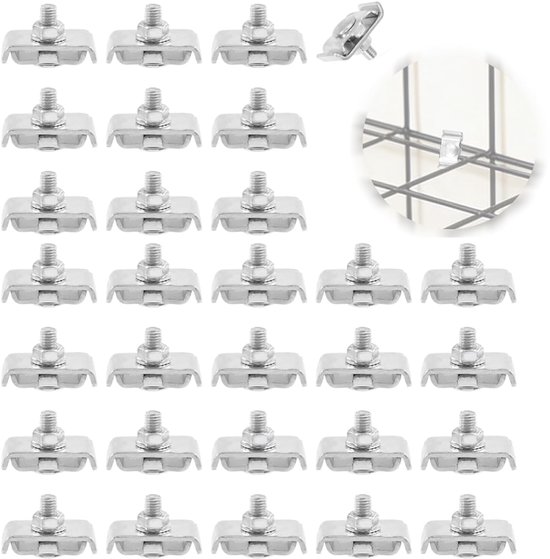 30 stuks kubusconnectoren, rasterkubus, modulair, roestvrijstalen raster, wandpaneelclips, voor gridwall-display, zware rasterklemmen voor muurbeugelklemmen voor winkel, thuisorganizer
