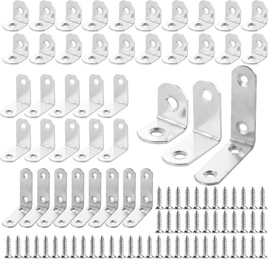 38 Stuks Hoekbeugels, L-Beugels en Stalen Hoekverbinders met Schroeven | Verdikt Staal voor Sterke 90° Verbindingen, 38 Beugels met Schroeven, 16×20/30/50 mm, Zilver, voor Meubels en Klussen