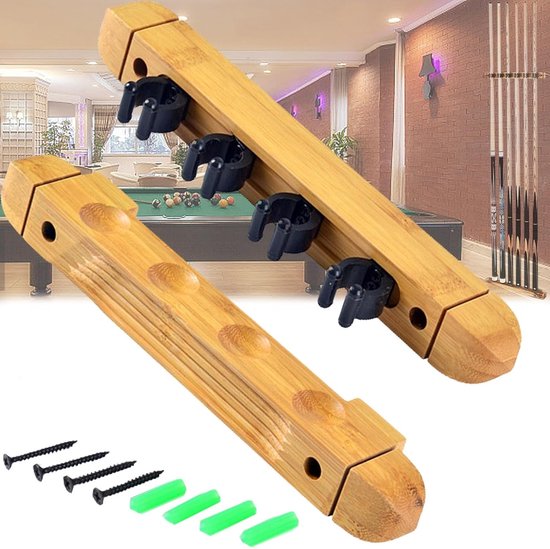 4 Gaten Wandmontage Poolstick Houder met Schroeven, Houten Biljart Kegelrek, Accessoires voor Biljarttafels en Organisatie van Spelmaterialen van Merkloos