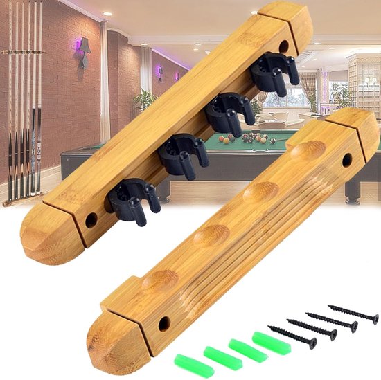 4 Holes Wandmontage Poolstick Houder met Schroeven, Houten Biljart Kruik Rack voor Organisatie van Biljart Accessoires en Spellen in Clubs