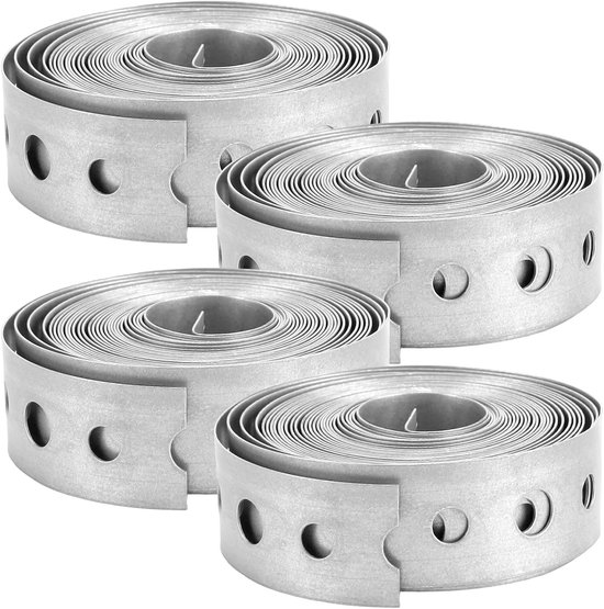 4 Rollen 0,7 Inch x 100FT Gegalvaniseerde Stalen Bevestigingsriem voor Hek, Pijp Ondersteuning en DIY Projecten met Gaten voor Beugels