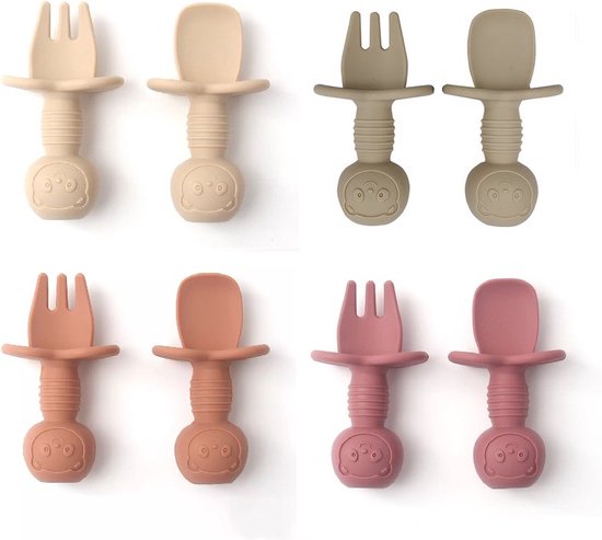 4 Setjes - Baby Bestek - Vork en Lepel - Kinderbestekset - Roze Beige van Little Dutch