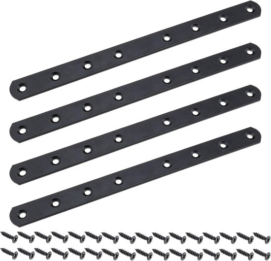 4 Stks Platte Bretels Rechte Hoek Beugels Met 32 Schroeven Metalen Bevestiging Platte Beugels Bar Connector Voor Reparatie Bevestiging Houten Meubels Boekenplank Tafel Zwart