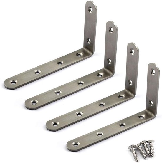 (4 stuks) 125x75x3mm hoekconnector hoekbeugels (dikte 3mm) roestvrij staal L vorm beugels met schroeven