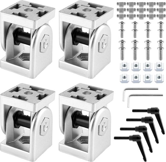 4 stuks aluminium profielen, 40 x 40 connectoren, scharnierende aluminium profiel met klemhendel, connector instelbaar scharnier 180° draaibereik, montageaccessoires voor aluminium profiel