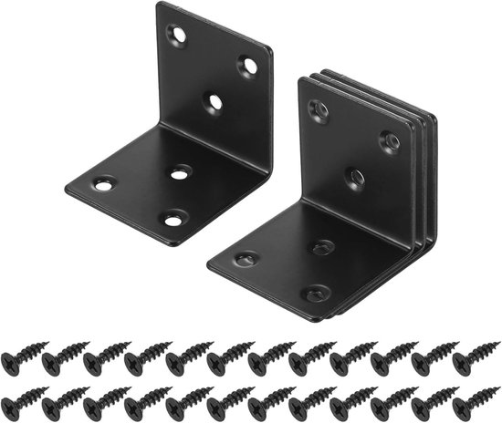 4 stuks L-hoekverbinder Metalen hoekverbinder Rechthoekige hoekbeugel met schroeven voor houten rekken, Zwart, 5,1 cm x 5,0 cm x 5,1 cm