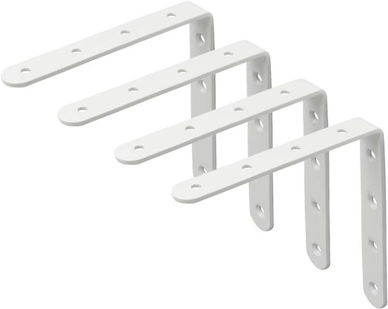 4 Stuks RVS Hoekplanken, 4,9 Inch Planksteunen, Sterke Metalen Hoekhouders met Wandmontage, Wit van Merkloos