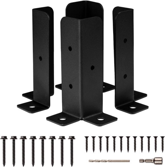4 stuks verstelbare dekpaalanker-basisbeugels geschikt voor palen van 1,5 x 1,5 cm, 2 x 2 x 4,4 x 4 cm, hekpaalbeugels voor dekpostbeugels ondersteuning voor dekbodemplaat, pergola-beugels,