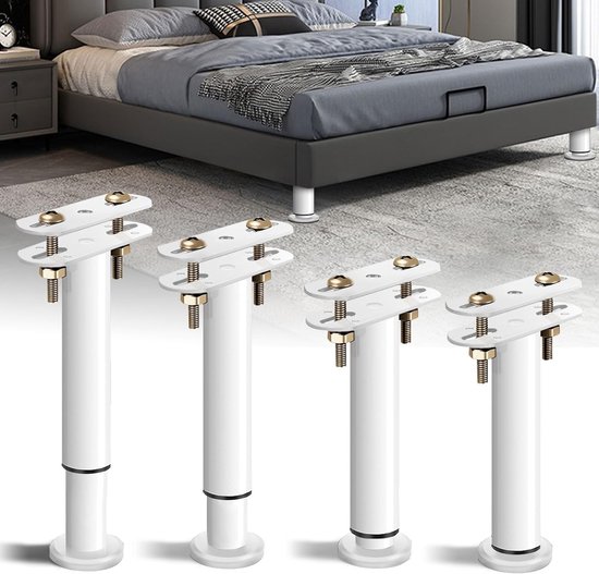4 Stuks Verstelbare Meubelpoten voor Bedden en Tafels - Hoogte Verstelbare Steunpoten van Metaal voor Kasten en Sofa's (Wit, 25-42cm)