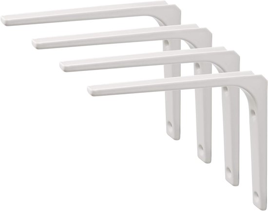 4 Stuks Wandbeugels voor Planken, Metalen Planksteunen 150mm x 125mm, Sterke IJzeren Plankdragers met Witte Afwerking voor Thuis en Kantoor