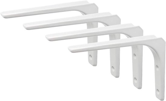 4 Stuks Wandgemonteerde Planksteunen, 90 Graden L-vormige Hoek, Metalen Plankbeugels 200mm x 150mm, Stevige Plankhouders voor Wandplanken in Wit
