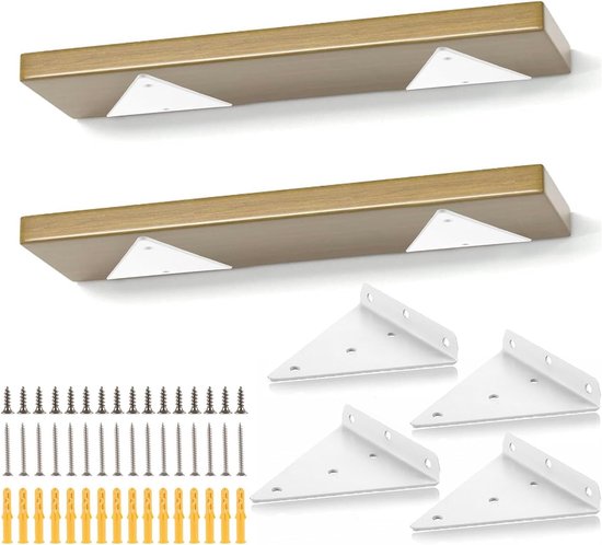 4 Stuks Zwevende Planksteunen, 17 cm, Onzichtbare Driehoekige Wandmontage, Wit, Ideaal voor Open Planken en DIY Kamers