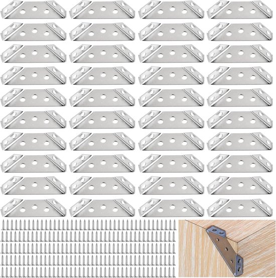 40 bevestigingsbeugels van roestvrij staal met 240 schroeven, 6,2 x 2,1 x 1,2 cm, verbindingshoeken voor meubels, planken, knutselprojecten