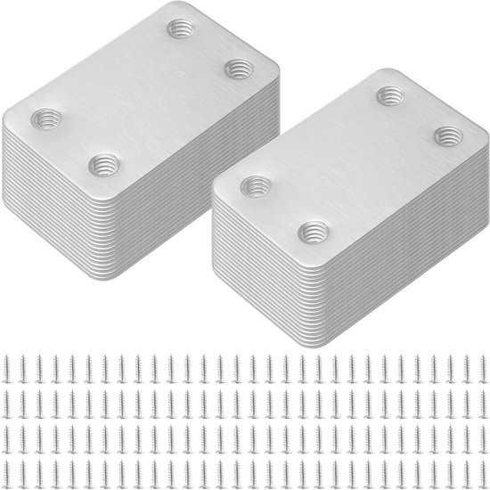40 Stuks 60×38mm Platte Verbindingplaten van RVS, Stevige Ondersteuningsplaten voor Meubelreparatie, Bedden, Tafels en Planken