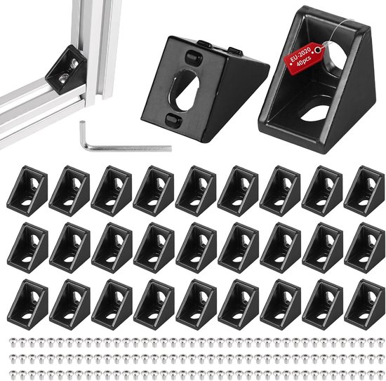 40 stuks bevestigingsmateriaal hoek 20 x 20 aluminium profiel accessoires, groef 6 aluminium hoek, aluminium profiel verbinders, hoekverbinders, wandhouder, 90 graden hoek rooster voor 2020