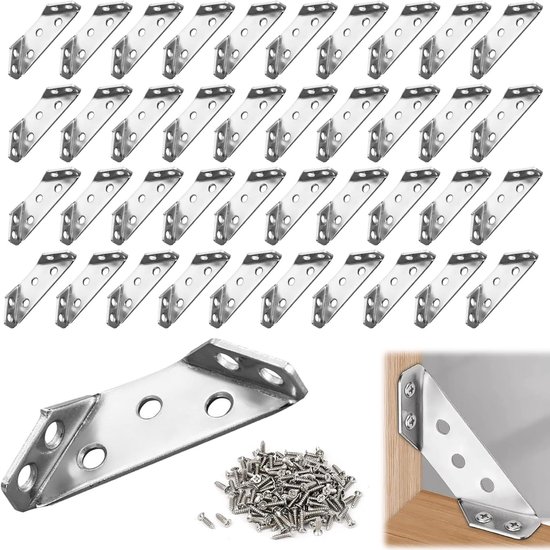 40 stuks hoekverbinders, hoekverbinders, roestvrij staal, driehoekige steun | Universele hoekklemmen, meubelverbinder, metalen hoekklem, houtconnector voor kast/tafel/stoel/houten meubels (zilver)