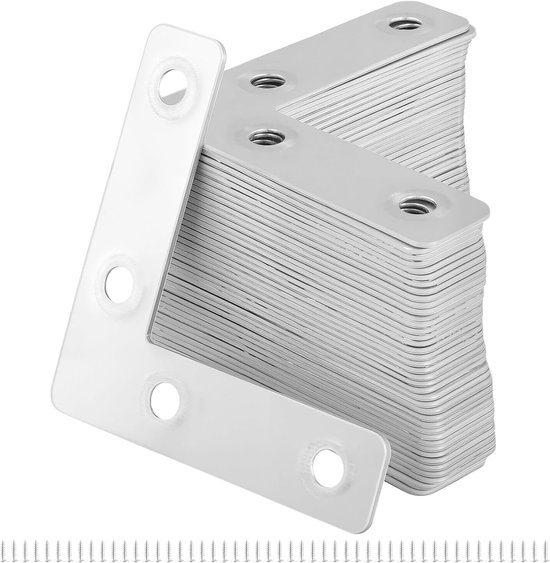 40 stuks platte hoekverbindingen, 60 x 60 x 15 mm, zilver, roestvrij staal, metalen hoek, 90 graden, stabiele L-vorm, houten connector met schroeven, voor tafel, stoel, kast, houten raam
