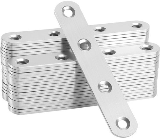 40 stuks platte rechte beugels voor houten meubelbevestiging - roestvrij staal - 100 x 17 x 2 mm