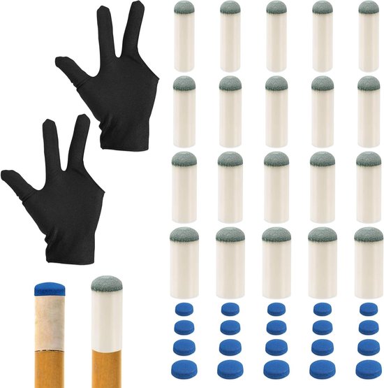 40 Stuks Vervangende Biljartkeu Punten in 4 Maten met Biljarthandschoen, Ideale Accessoires voor Pool en Snooker