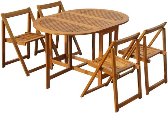 5-delig acaciahout klaptafel set met 4 stoelen