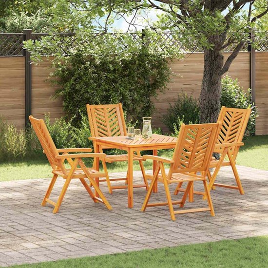 5-delig, bruin acaciahout, massief tuintafelset met 4 stoelen en armleuningen, eetkamerset voor terras en tuin, geolied acaciahout voor natuurlijke charme
