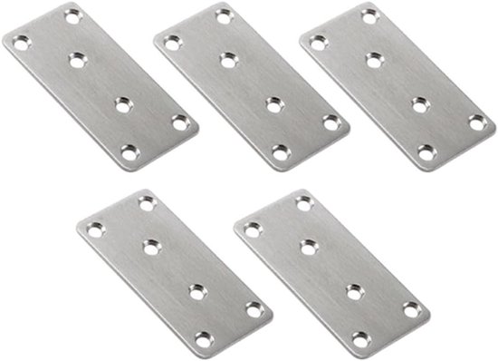 5 Stks Platte Verbinden Plaat Rechte Brace Beugels 2mm Dikte Roestvrij Staal Ondersteuning Platte Beugel Herstellen Platen Connector Hoekbrace voor Repareren en Bevestigen Meubels 40x80mm
