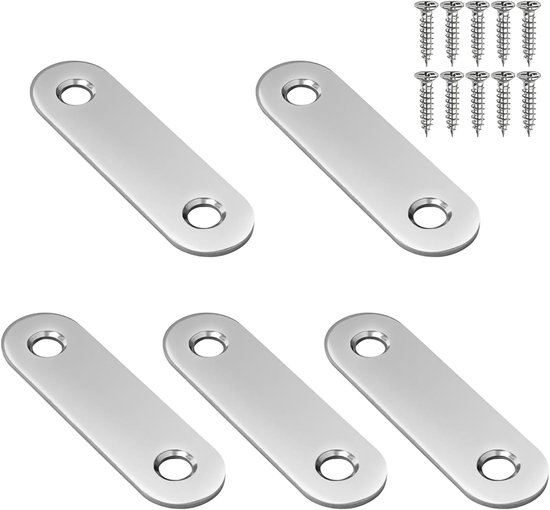 5 x platte verbindingsstukken met schroeven, 57 x 16 x 2 mm
