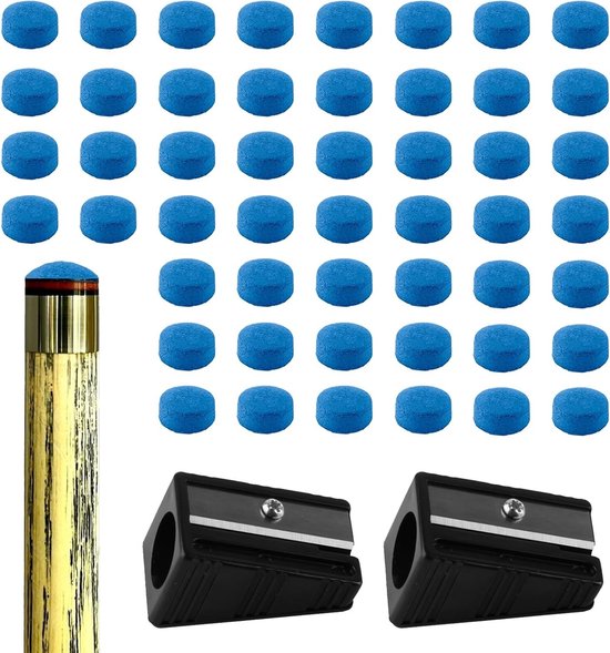 50 Stuks Billiard Cue Tips - 10mm Leren Vervangtips voor Snooker en Pool, Inclusief Puntenslijper en Accessoires van Merkloos