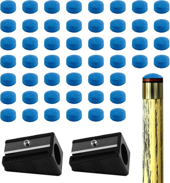 50 Stuks Billiard Cue Tips 10mm van Leer, Reserve Tips voor Snooker en Pool, Inclusief Puntenslijper