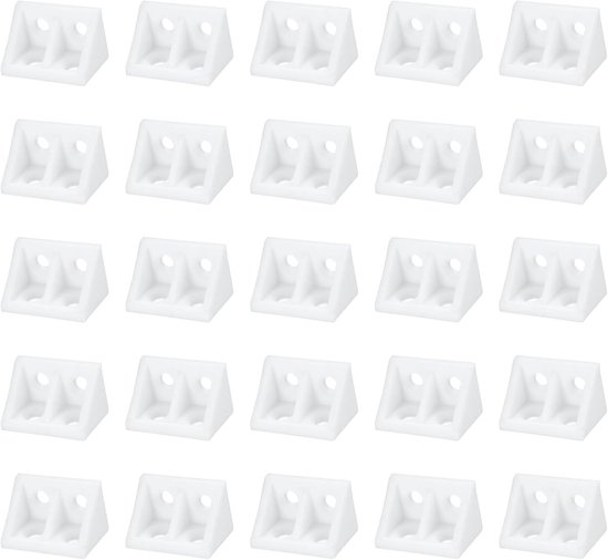 50 stuks hoekhouders van kunststof, 34 x 20 x 20 mm, L-vorm, 90 graden, rechte hoekhouders met schroeven voor meubelhouder, stoelen, planken, melkwit