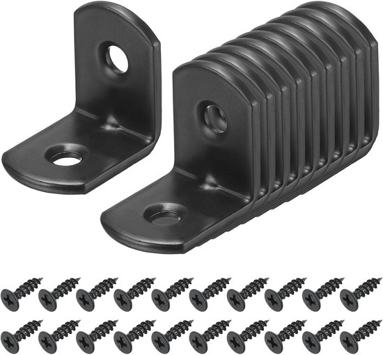50 stuks hoekverbinders, metalen hoeken, haakse houders, afgeronde hoeken, bevestiging met schroeven, voor houten planken, zwart, 1,9 x 1,5 x 2,5 cm