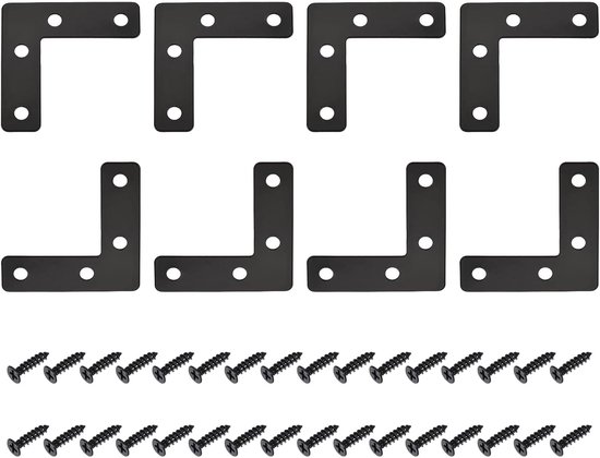 50x50mm (LxB) L-vorm reparatieplaten -10 stuks - goed voor houten meubelonderhoud - ijzeren hoekbeugels W/schroeven - zwart