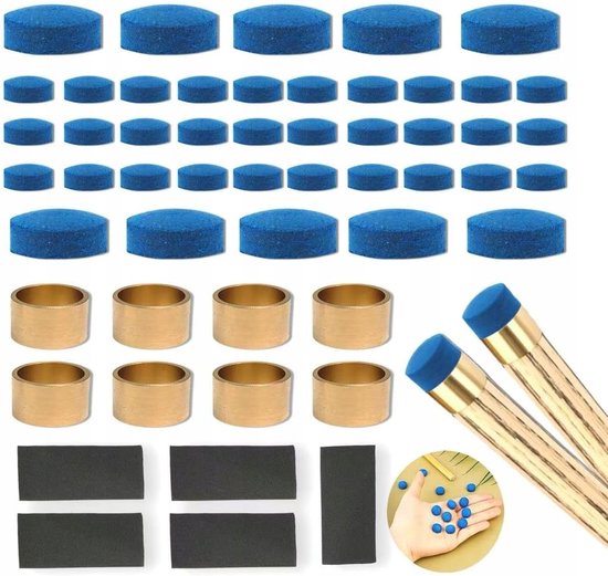 53-delige Biljartkeu Tip Set: Eco-leer, Ferrule & Schuurpapier