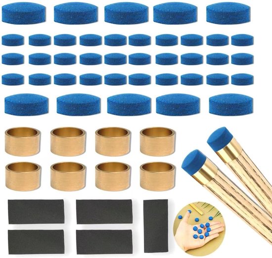 53-Piece Billiard Cue Tips Set - 9-12mm Leather Cues Tops with Brass Ferrules + 240 Sandpaper - ShopVlot