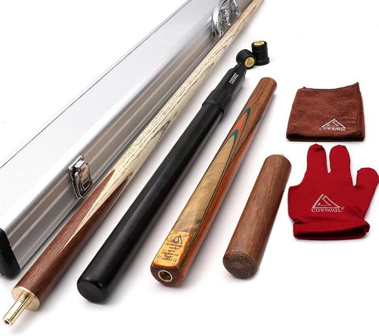 57" Handcraft 3/4 Jointed Snooker keues met Mini Butt End Extension Verpakt in aluminium koker