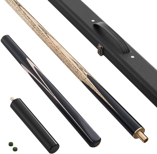 57-Inch Jointed Snooker-Keu met Verlengstang en 0,38-Inch Leren Punt, 19 Oz Poolstok voor Gebruik Thuis, Op Kantoor, In De Bar Of Op Een Professionele Pooltafel, Inclusief Houten Opbergkoffer van Merkloos