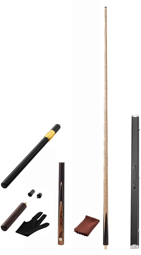 57-Inch Jointed Snookerkeu met Verlengstang en 0,37-Inch Leren Punt, 19 Oz Poolstok voor Professioneel Gebruik, Geschikt voor Pooltafels Thuis, Bars Of Kantoren, Inclusief Aluminium Draagtas van Merkloos