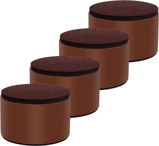 5cm Verhogers voor Meubels van Koolstofstaal - Zelfklevende Stevige Bedverhogers voor Banken en Kasten - Verhoogt Hoogte met 5cm, Ondersteunt Tot 9 kg (Rond Bruin)