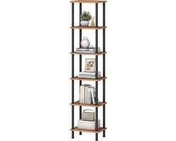 6-laags industriële boekenplank, retro vrijstaande plank, spaanplaat displaystandaard, eenvoudige montage, voor woonkamer en kantoor, vintage bruin en zwart EBF165SJ01