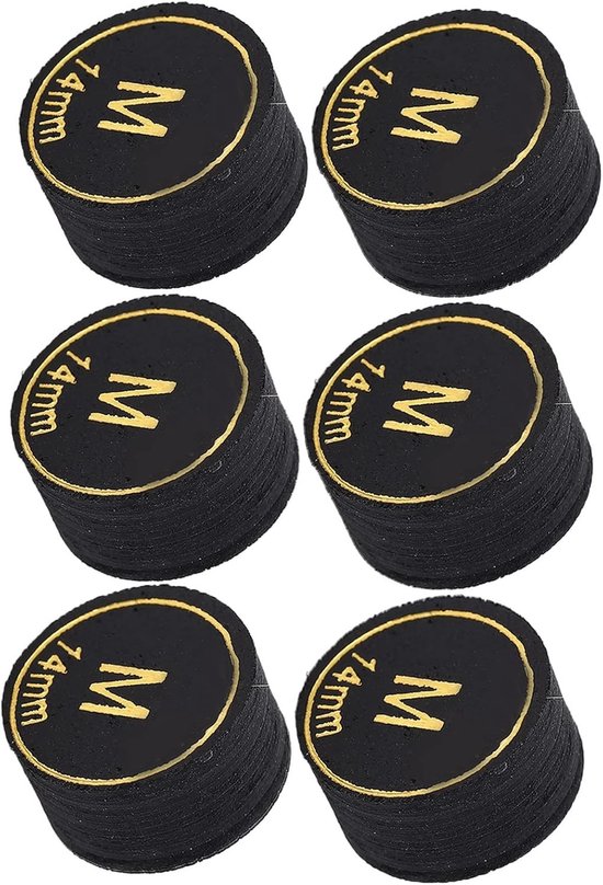 6 Stuks 14mm Biljartkeu Tips, Vervangende Tips voor Biljart en Snooker Spelers, Hoogwaardige Kwaliteit