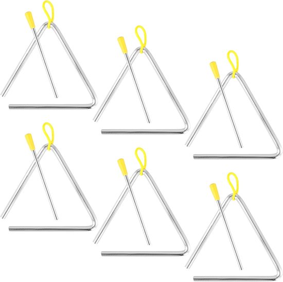 6 stuks driehoek muziekinstrument, 12,7 cm driehoek percussie, driehoek instrument met stokje, zilver