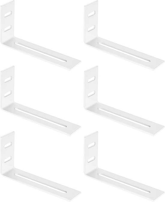 6 stuks hoekbeugels, hoekbeugels voor hout, verstelbare 90 graden L-vormige metalen hoeksteunbeugels met sleuven voor meubels - Wit, 10 x 5 x 2,5 cm