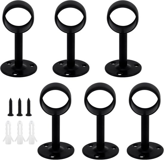 (6 stuks) Zwarte Kast Staaf Houders Rvs Plafond Mount Gordijn Beugels Douche Staaf Hangers Voor φ25mm Pijp