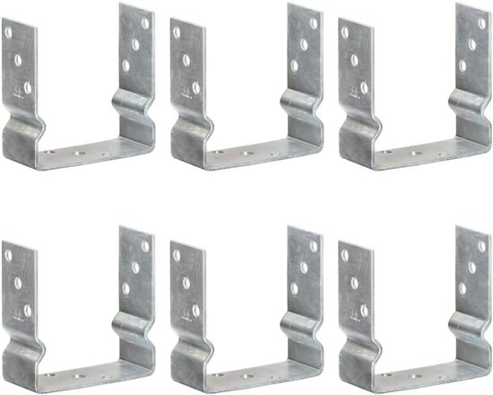 6 x paaldragers, U-vorm, 14 x 6 x 15 cm, thermisch verzinkt staal, grondanker voor houten hek, inkijkbescherming en tuinpalen, paalhouder, zilver