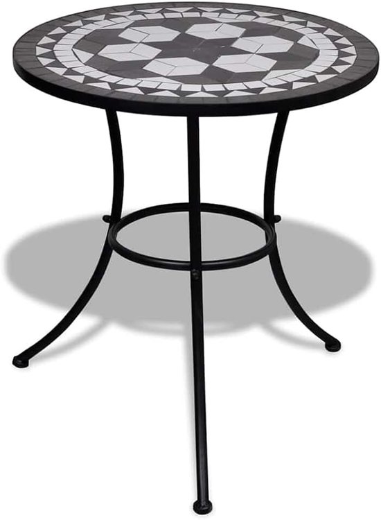60 cm zwart wit bistrotafel | Gepoedercoat ijzeren frame, keramische mozaïekplaat, gemakkelijk te reinigen, eenvoudige montage