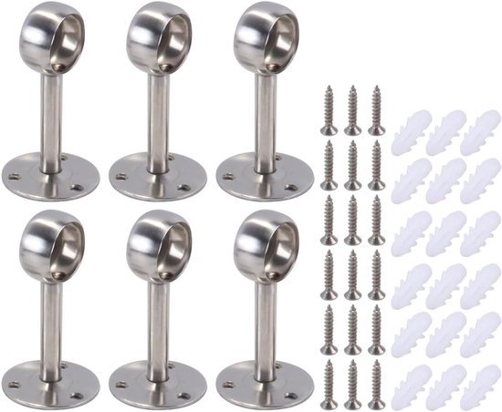 6Pcs 25mm Rvs Ronde Buis Flens Mount Kast Staaf Houder Gordijn Pole