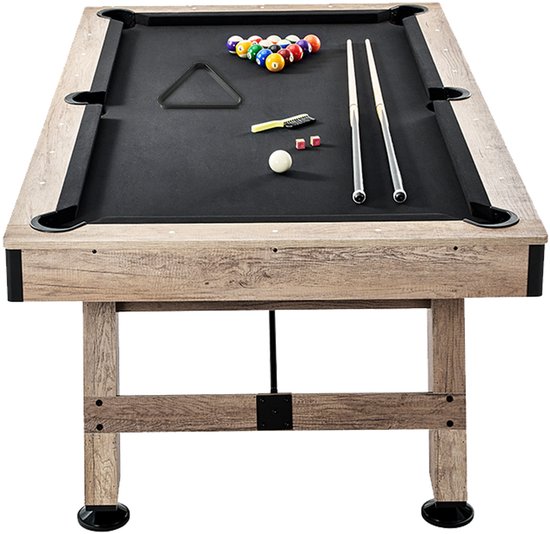 7-voet biljarttafel, biljarttafel met verstelbare poten, inclusief ballen, keuen, krijt en borstel, houten frame met zwart laken, perfect voor speelkamers, gezinnen, kinderen en volwassenen van Hathaway