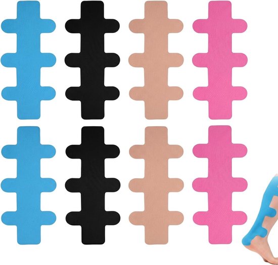 8 Logische banden voor achillespeesondersteuning, voorgesneden, waterdicht en elastisch, ideaal voor herstel en sport, 4 kleuren beschikbaar (huid, blauw, zwart, roze)